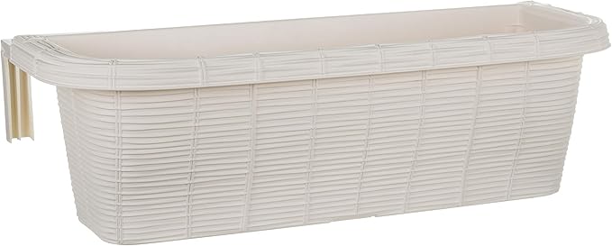 Apollo Exports International AP-30312 24" Adjustable Railing Planter, Ratan Look, White