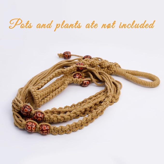 HOREAKHJ 35 Inch Macrame Plant Hanger, Large for up to 15 Inch Pot Extra Long Hanging Planter Holder Basket with Wood Beads for Indoor Outdoor Home Decor (Brown, 2-Pack)