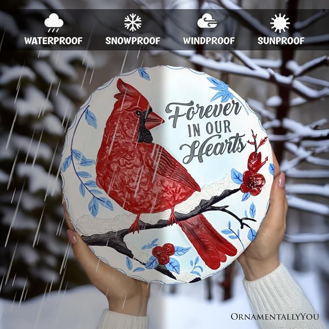 OrnamentallyYou Elegant Resin Stepping Stone, Outdoor Garden Pathway Decoration (Forever in Our Hearts Cardinal Stepping Stone, 9.5" Winter Garden Decorative Resin Figurine)