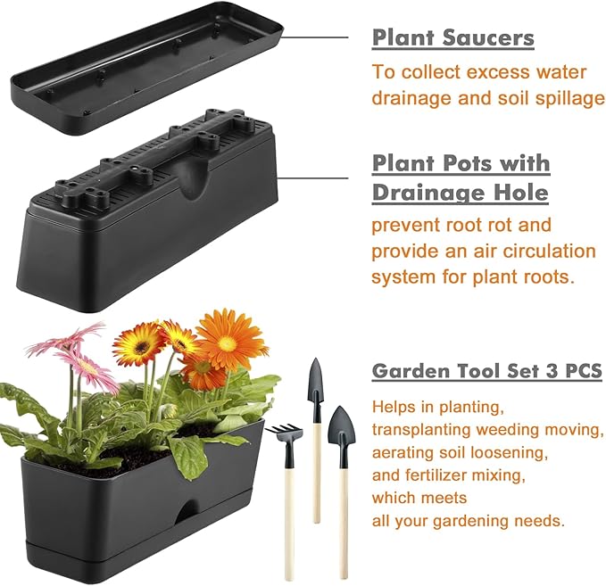 6-Pack Large Window Boxes Planters 16 Inch Rectangle Plant Box Rectangular Planters for Outdoor and Indoor Plants Plastic Windowsill Planter for Herbs Vegetable Flowers Long Window Sill Planters