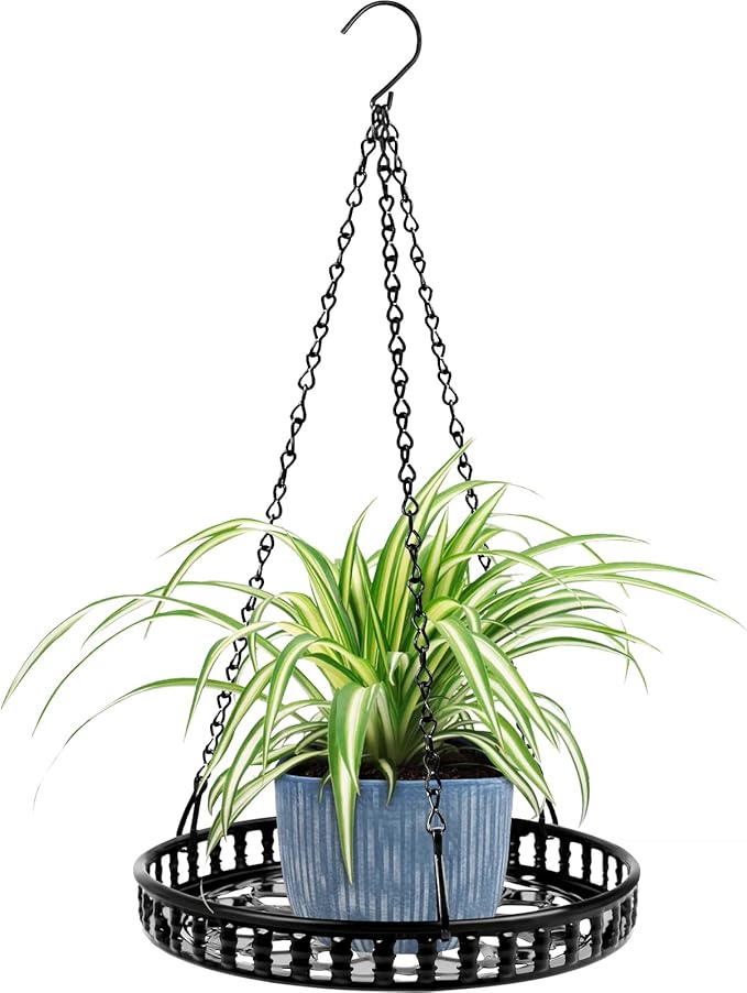 PIKAMAO Metal Plant Hanger Indoor Outdoor, Plant Hanger for Indoor Outdoor Plants, Flower Pot Hanging Plant Holder, Hanging Plant Shelf, Black, 1pcs