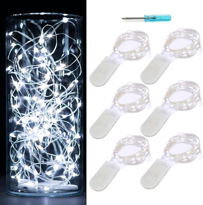 OakHaomie 6 Pack Fairy Lights Battery Operated No Remote LED Starry String Lights 30 Micro Starry LEDs on 10ft Copper Wire Light for DIY Wedding Centerpiece Table Decorations (Cool White)