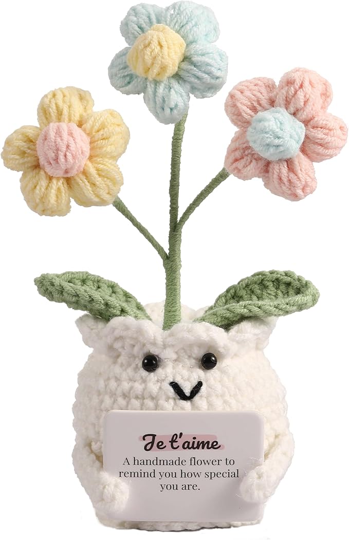 YOOJEE Valentines Day Anniversary I Love You Gifts for Women Her Wife Girlfriend Him Handmade to My Love Crochet Flower Wedding Birthday Gift for Husband Boyfriend Couple with Je t’aime (I Love You)