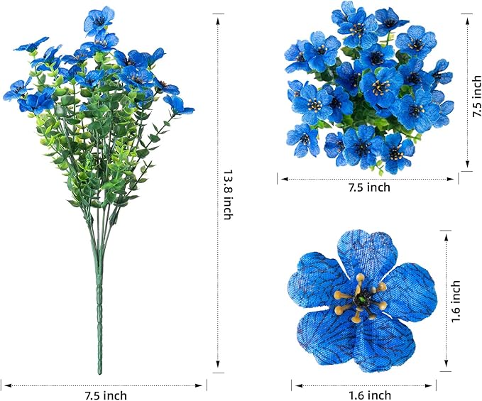 florisso Artificial Fake Plants Flowers for Outdoor Outside Summer Decoration, 12 Bundles Faux Silk Blue Daisy UV Resistant Look Real for Porch Patio Home Yard Garden Planter