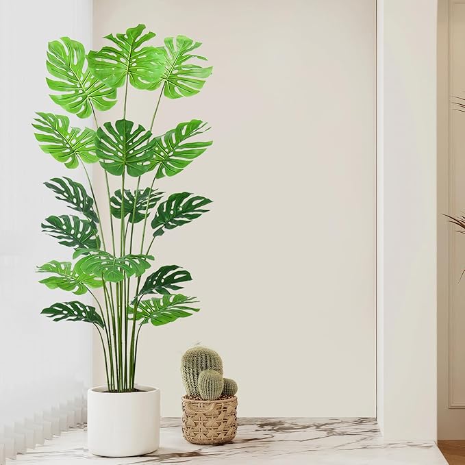 6FT Artificial Tree, Large Fake Monstera Deliciosa Plants with Real Touch Leaves,Faux Tropical Palm Trees for Home Room Decor Indoor Outdoor(1Pack)