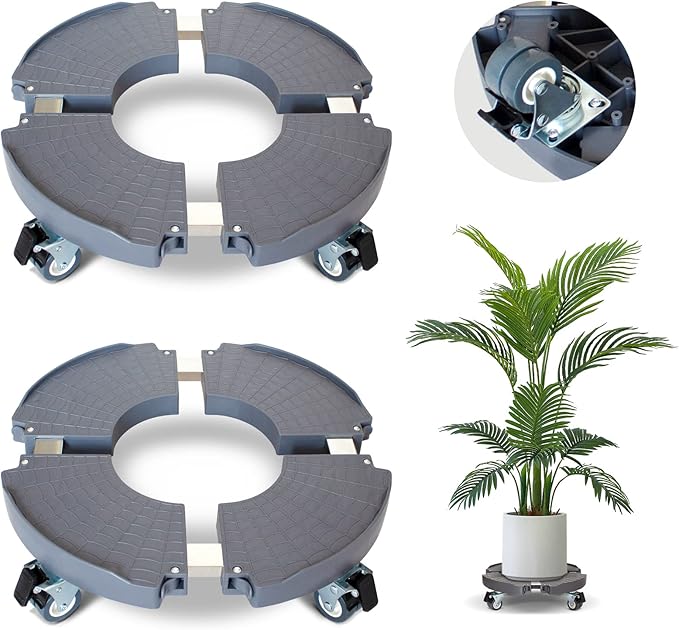 DOFIMATE 2 Pack Rolling Plant Stand with Wheels,15-21’’Adjustable Heavy Duty Plant Caddy with Wheels for Indoor Outdoor Planter Dolly Lockable