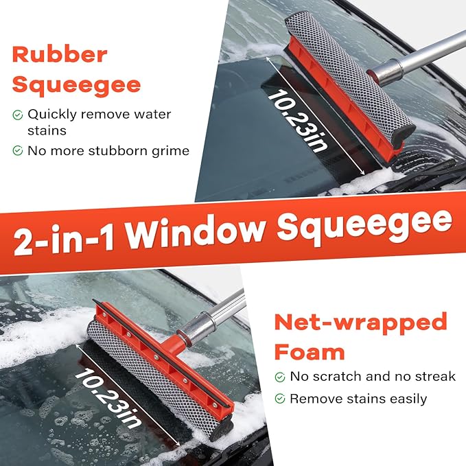 Car Wash Brush with Long Handle,144" Scratch-Free Soft Bristle Car Cleaning Kit with Extension Pole,Microfiber Clean Mop,Window Squeegee,Mitt,Wheel Brush for RV,Truck,SUV,Siding Washing
