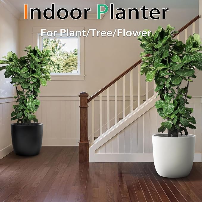 Heyzier Concrete Planter Outdoor Indoor, Large Cement Plant Pots for Trees Flowers (Gray, 18 inch)