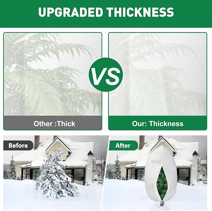 4 Pack Winter Plant Covers Freeze Protection, 47 "x 31" Thickened Frost Blankets for Outdoor Plants, Fruit Trees, Shrubs & Potted Plants | Reusable Cloth Plant Covers Jacket with Drawstring-White