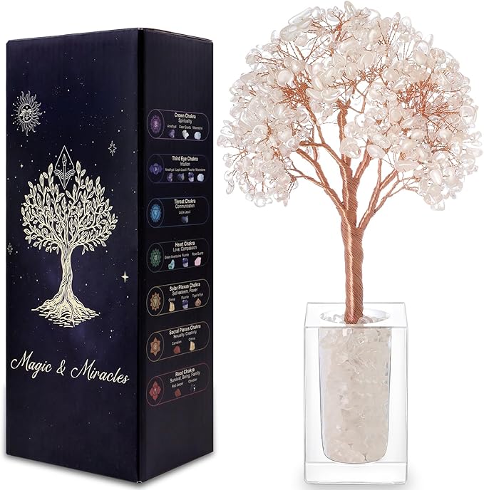 MAGIC AND MIRACLES Clear Quartz Crystal Tree of Life, Office Home Decor, Christmas Birthday House Warming Anniversary Motivational Gifts, Spiritual Meditation Yoga Plant for Women Daughter Adult