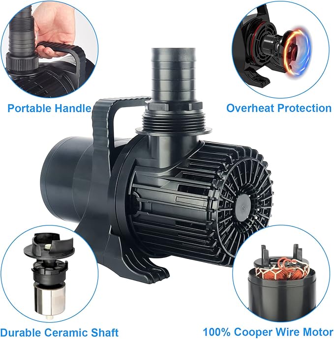 OYO WATER Outdoor Large 9300gph-620W 32.8FT Pond Water-fall & Kio Fish Fountain-s &Garden Pump Submersible IPX8: Long 32.8FT Cord Smart-er & Quieter Duck & Yard &Patio Ponds Pumps, 1 Barrier Pump Bag