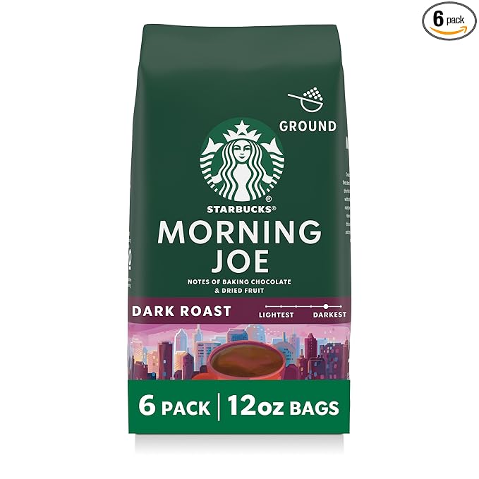 Starbucks Ground Coffee, Dark Roast Hot or Iced Coffee, Morning Joe, Six 12 oz Bags