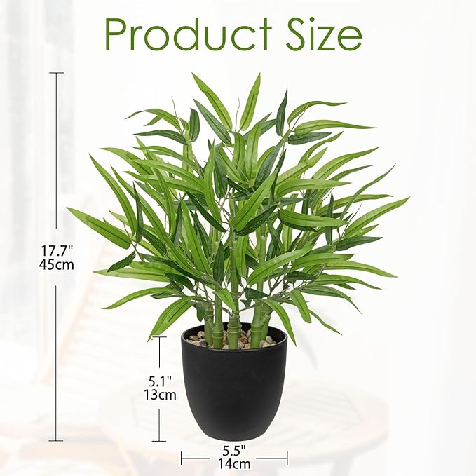 Artificial Bamboo Tree Plant 18 inch Tall Potted Fake Plant-Faux Tree in Black Pot for Farmhouse Home, Office, Kitchen, Counter Top, Indoor Decor, Money Tree, Lucky Plant