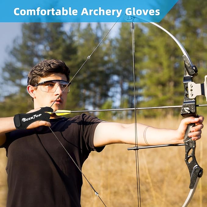 Seektop Archery Gloves Shooting Hunting Leather Three Finger Protector for Youth Adult Beginner