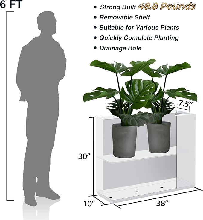 Wallowa Metallic Heavy Planter for Outdoor Plants, 38Lx10Wx30H Inches Tall and Long Metal Divider Planter Box with for Outside & Indoor, Seamless (White)