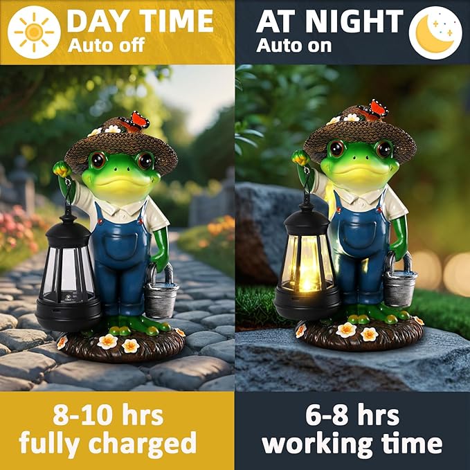 YHSOLAR Solar Garden Decor - Frog Statues with Lantern 9" Resin Solar Frogs for Outdoors Patio Yard Porch Lawn Balcony Decor Ideas Animal Lover Gardening Gifts for Women Mom Wife