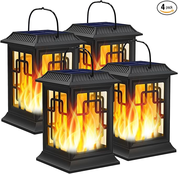 Solar Lanterns Outdoor Waterproof, Hanging Solar Lights for Outside Black Hanging Solar Powered Lantern Decorative for Garden Yard Patio, 4 Pack