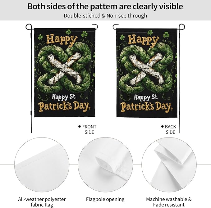 Rope Style Clover Garden Flag 12x18 Inch Double Sided All-Weather Polyester Outdoor Flag For Patio Lawn Yard And Garden Welcome Decor