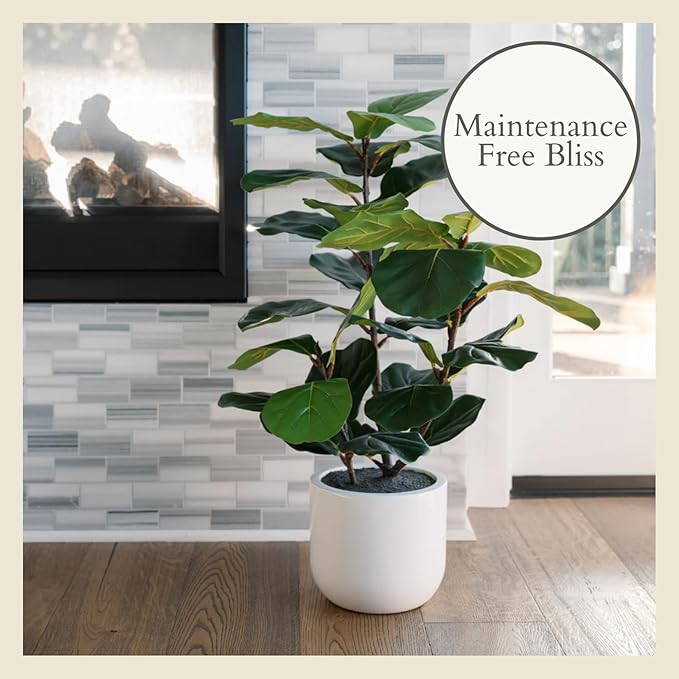 CG Hunter Faux Fig Tree, Premium Artificial Indoor Tree Stands 3-ft Tall, Lifelike-Leaves & Hand Painted Trunk, Pot Included