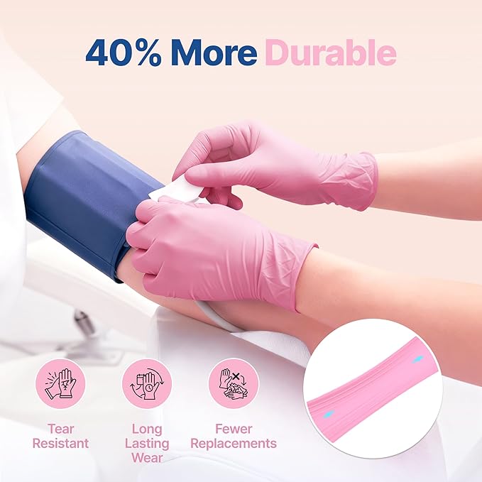Schneider Pink Nitrile Gloves, Latex Free Exam Gloves Disposable Latex Free, Disposable Gloves for Cooking & Medical