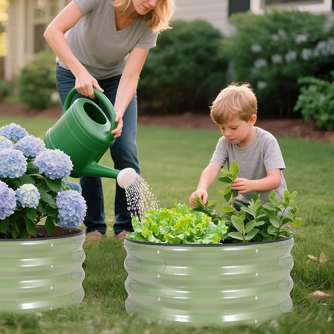 INNO STAG Round Galvanized Raised Garden Bed — 2×2×1ft Planter Box Outdoor Raised Beds Kit for Gardening Vegetables, Fruits, Herbs, and Flowers, Olive Green