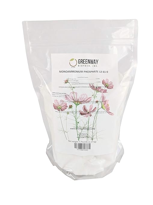 Greenway Biotech, Inc. Monoammonium Phosphate Fertilizer 12-61-0 Contains 12% Nitrogen and 61% Phosphorus- The Ultimate Plant Growth and Blooming Enhancer for Hydroponics and Soil Use - 5 Pounds