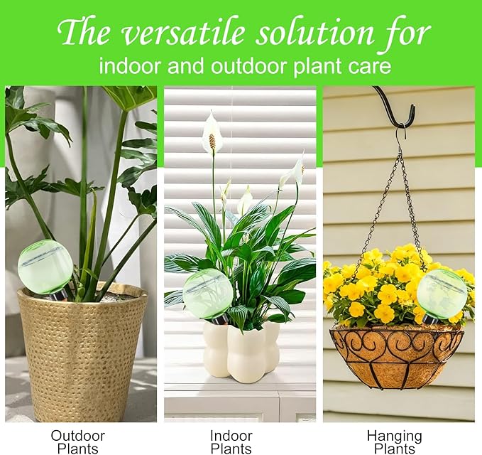 2 Pack Self Watering Globes 17oz Large Plant Watering Globes Top Fill, Self Water Planter Insert Indoor/Outdoor Plastic Water Bulbs Slow Release Terracotta for Plants, Green