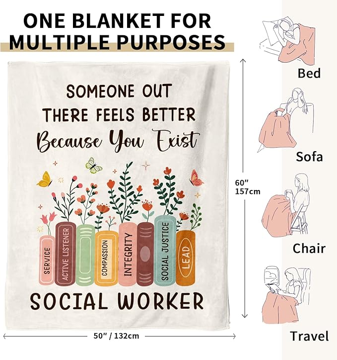 Glydein Social Worker Gifts for Women, Flannel Soft Blanket Office Decor, Social Worker Appreciation Graduation Retirement Gifts, Workers Must Haves - 50" x 60"
