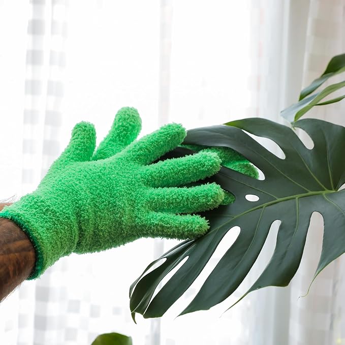 Mossify Microfiber Gloves for Plant Dusting – Reusable & Washable Plants Leaf Cleaning Gloves for Houseplants & Indoor Gardening, Soft & Absorbent Plant Dusting Glove for Windows, Dust Mitt - Green