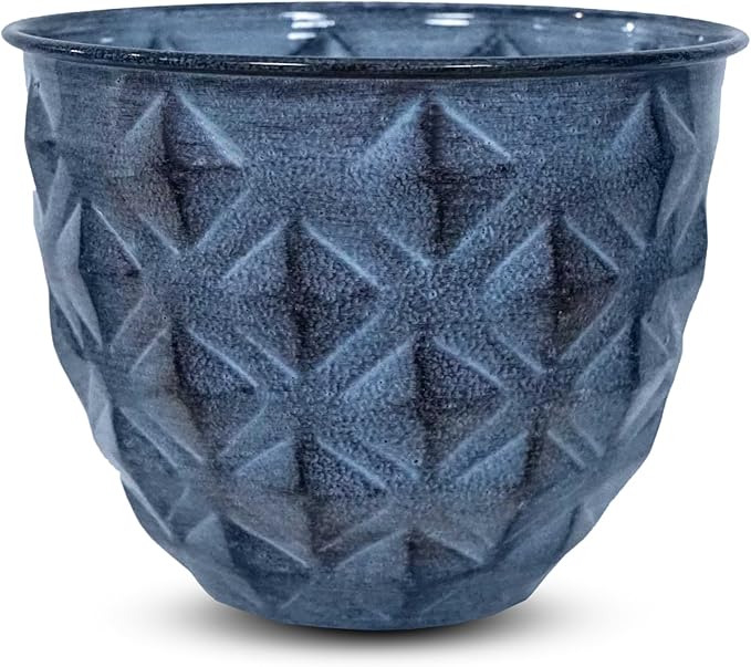 Headwind Glazed Ironstone Diamonte Collection – Capri Blue 10-Inch Decorative Plant Pot, Indoor & Outdoor, Vintage Diamond-Textured, Lightweight & Weather-Resistant for Garden Use by Robert Allen