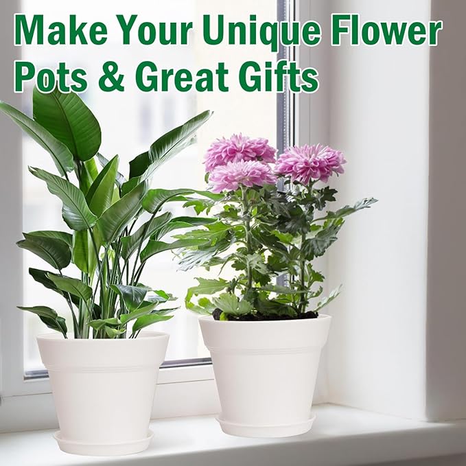 June Fox 60 Pack Small Plant Pots Indoor 4 Inch Plastic Planter with Drainage Holes and Saucers Premium Decorative White Plant Pot for Succulent, African Violets, Flowers, Plants