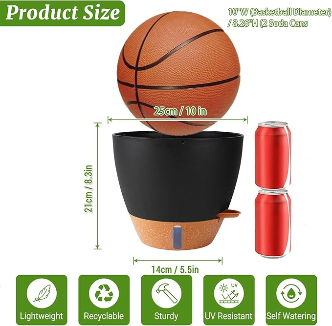 Fielda 2 Pack 10 inch Plant Pots, Plastic Self Watering Planters with Drainage Holes, Deep Reservoir, Water Level Indicator, Modern Decorative Flower Pots for Indoor Outdoor Plants (Black, 10 inch)
