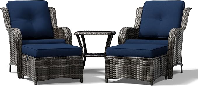 Joyside 5 Piece Wicker Patio Furniture Set, Rattan Patio Chairs with High Back, Deep Seating, Wide Armrest, Thickened Cushions, Outdoor Furniture for Deck, Porch Use