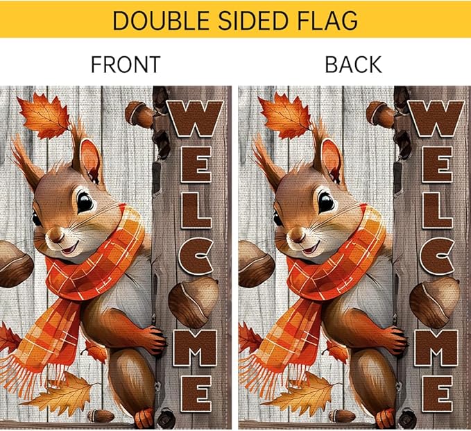 Welcome Fall Garden Flag 12x18inch The Nut Squirrel Fall Autumn Thanksgiving Garden Flags Yard Porch House Flag Double-Side For Home Outdoor Yard Patio Lawn Decor, Garden Decorations