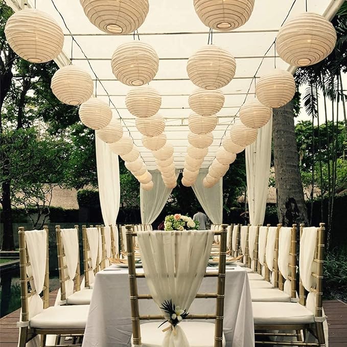 HAUSPROFI Paper Lanterns, 6" 8" 10" 12" Round Paper Lantern with LED Lantern Lights for Indoor and Outdoor Decoration - (Lanterns: 12pcs, Warm White Lights: 12pcs)