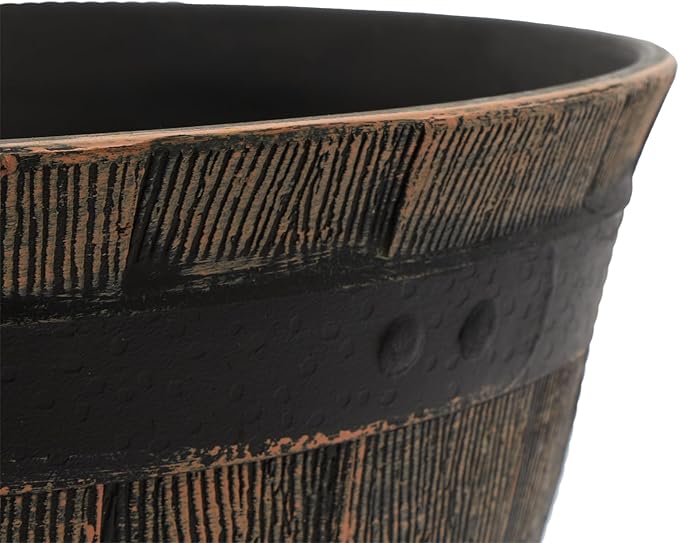 The HC Companies Whiskey Barrel Planter - Faux Wooden Finish Flower Planter Pot - Decorative Garden Pots - Indoor & Outdoor Resin Planters - Weather-Resistant Planting Pots (16" Dark Oak, Pack of 2)