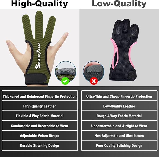 Seektop Archery Gloves Shooting Hunting Leather Three Finger Protector for Youth Adult Beginner