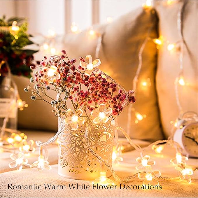 Indoor Decorative Flower String Lights , 33ft 100 LED Plug in Fairy Cherry Blossom Floral Lamp for Bedroom Window Wall Ceiling Tree Hanging, Christmas Thansgiving Easter Decorations (Warm White)
