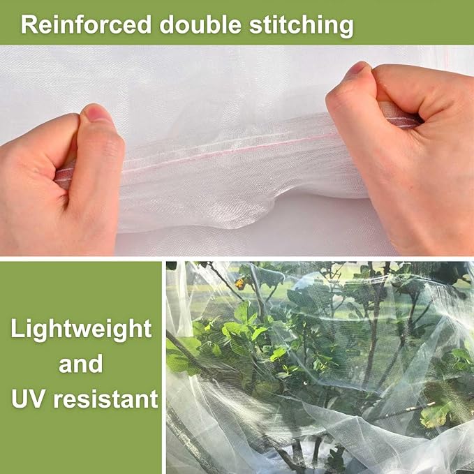 2 Pcs Fruit Tree Netting with Zipper & Drawstring, 6ft x 6ft Insect & Bird Netting for Garden Protection, Ultra-Fine Mesh Garden Netting Pest Barrier, Blueberry Bush Netting Cover