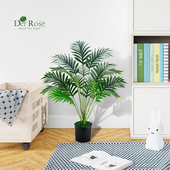 Der Rose 28'' Fake Plants Large Artificial Plam Tree and Faux Dishgyi Plants Indoor Tall for Room Home Bathroom Farmhouse Outdoor Decor