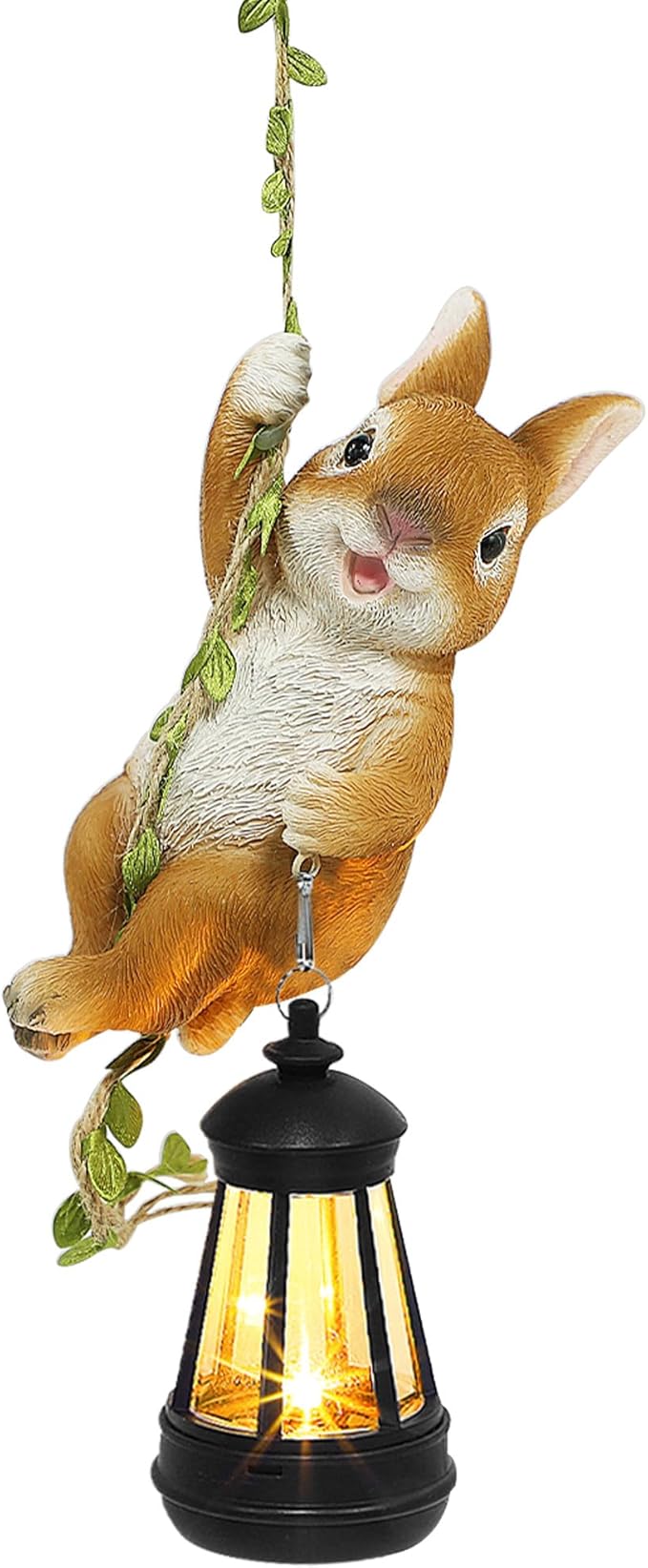 Solar Hanging Bunny Rabbit Statue, Outdoor Resin Animal Figurine with LED Lights for Garden, Fence, Porch, Patio, Yard Decor, Dusk to Dawn Auto On/Off