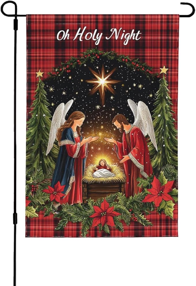 Christian Christmas Garden Flag 12x18 Inch Double Sided All-Weather Polyester Outdoor Flag For Patio Lawn Yard And Garden Welcome Decor