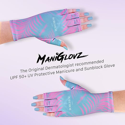 ManiGlovz -The Original Dermatologist Recommended UPF 50+ UV Protective Manicure and Sunblock Fingerless Gloves, Sun Protection, Driving and Gel Manicure Gloves in Cotton Candy