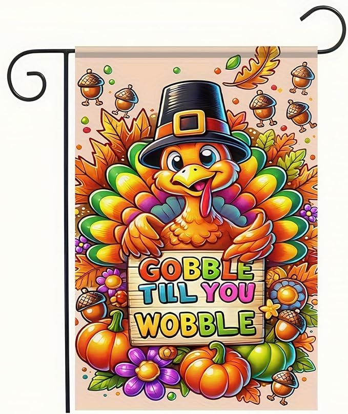 Happy Thanksgiving Garden Flag 12 x 18 Thankful Harvest Holiday Thanksgiving Gobble Turkey Garden Flag Decorative Fall Autumn Pumpkin Flag Outdoor Decorative House Turkey Banner