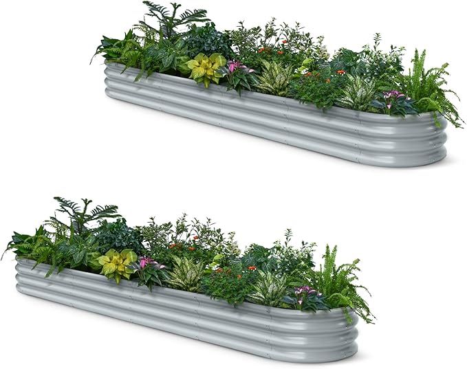 2-Pack Galvanized Raised Garden Bed 10x2x1 | 8x4x1 ft, 12" Tall Metal Planter Box for Outdoor Plants, Modular Raised Flower Bed Rust Resistant Coating, Long Planter for Vegetable-Brooklyn Grey