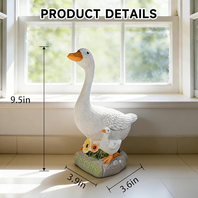 Outdoor Goose Statue, 9.5 Inch Goose Figurines Garden Statues & Sculpture for Patio, Porch and Lawn, Memorial Stone and Gifts for Goose Lover