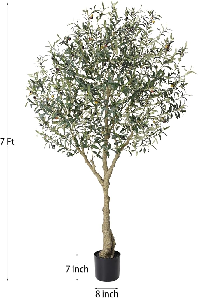VeriNatural Olive Trees Artificial Indoor, 7Ft Faux Olive Tree, Tall Artificial Olive Plants,Fake Silk Tree in Pot with Olive Branch & Fruit, Home Office Modern Decor Gift for Housewarming 1Pack
