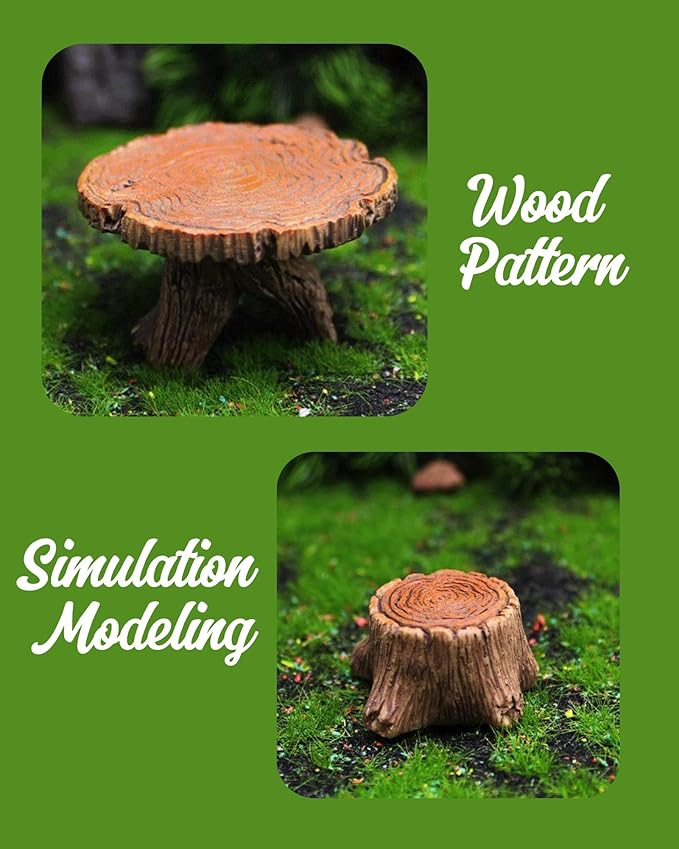 Inkaove Miniature Garden Furniture Resin Table Chairs Figurines, Fairy Garden Accessories Furniture Outdoor Stumps Ornaments Kit, Micro Landscape Garden Ornament for Outdoor Indoor Landscape Decor