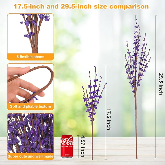 10Pcs 17.5'' Purple Long Stem Artificial Jasmine Flowers Faux DIY Floral Art with Pussy Willow Branches for Wedding Bouquets Home Office Table Centerpieces Birthday Party Decorations