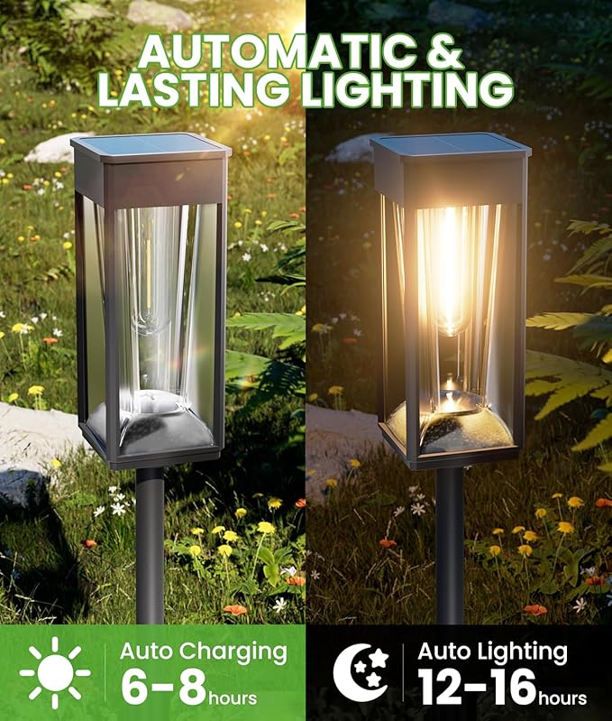 BITPOTT Solar Lights Outdoor, 2-in-1 Warm&Cool, 2 Pack Bright Solar Pathway Lights Waterproof IP65, Long Lasting Solar Path Light for Yard, Patio, Lawn, Garden, Landscape Decoration Lighting